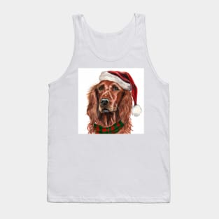 Christmas Irish Setter Wearing a Santa Hat Watercolor portrait Tank Top